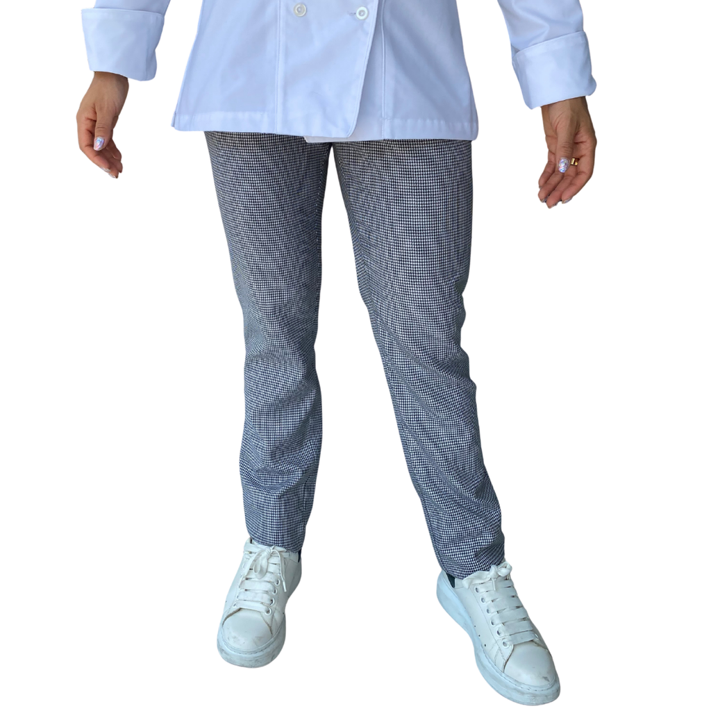 zittro Pantalón Chef Mujer"pata de gallo". Bco/Ngo R91203-010